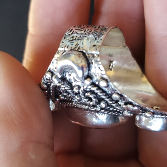 New Bloodstone & Golden Topaz Double Crescent Moon 925 Silver Statement Ring. - Picture 16 of 16